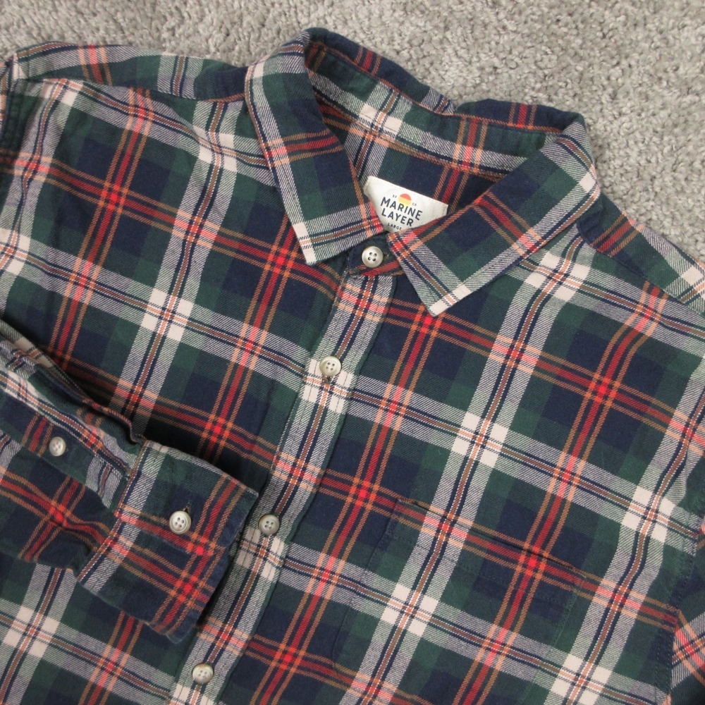 Marine Layer Shirt Mens Large Plaid Tartan Twill Flannel Outdoor Work Button Up - Picture 1 of 7